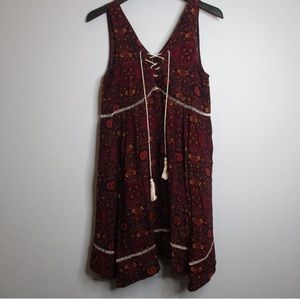 Burgundy hippie cottagecore Mini Dress/Tunic